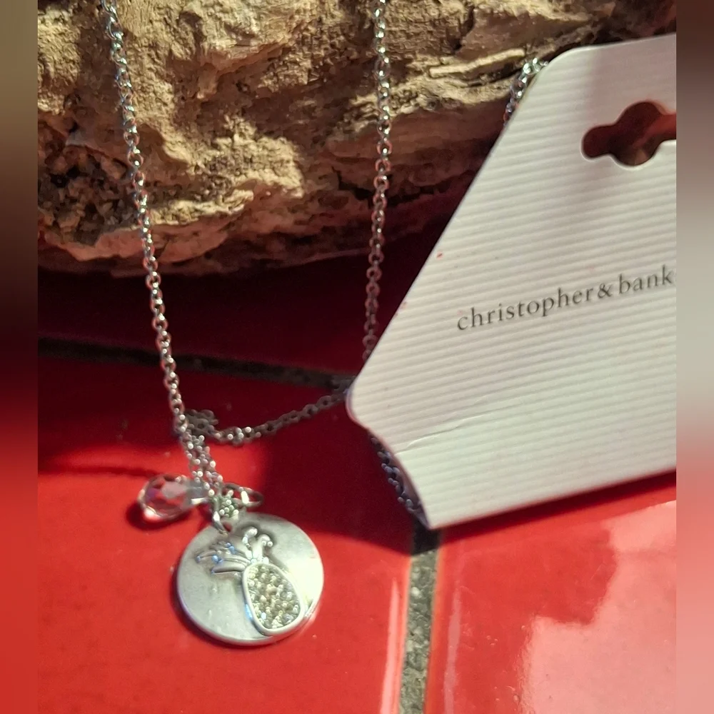 Christopher & Banks Silver Tone Pineapple Pendant Necklace 22